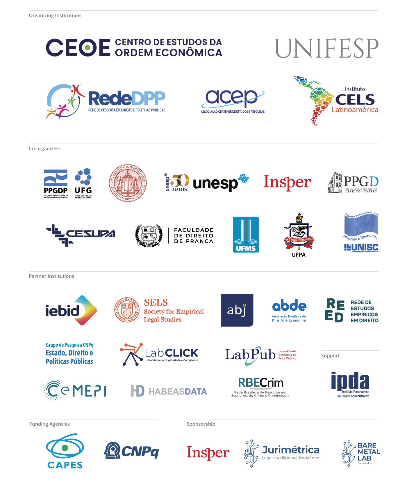 Organizing institutions, co-organizers, partner institutions, funding agencies, and sponsors of CELS Global Brazil 2026